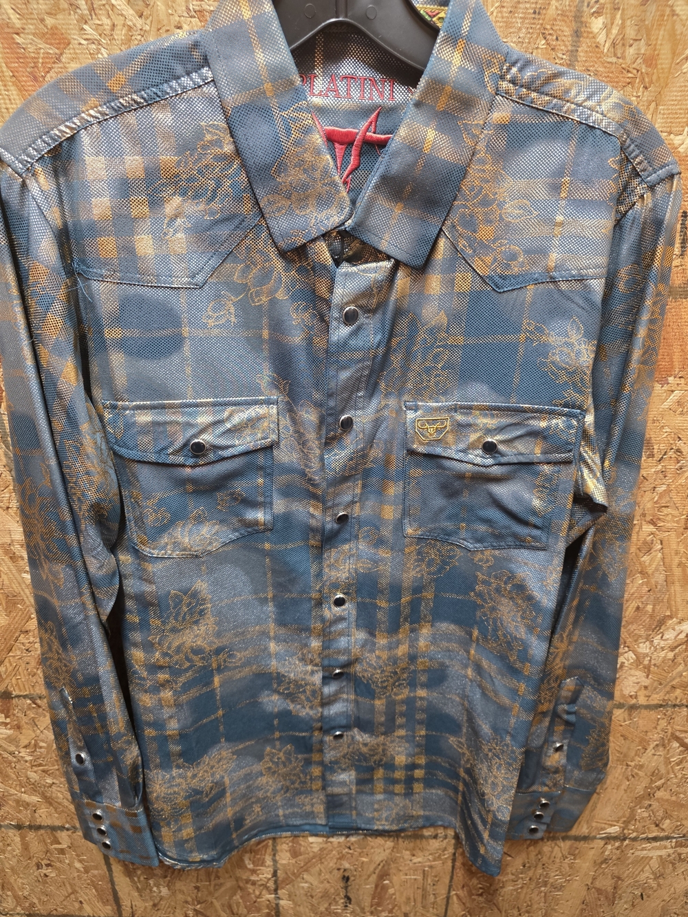 Blue Plaid Floral Long-Sleeve Men's Shirt